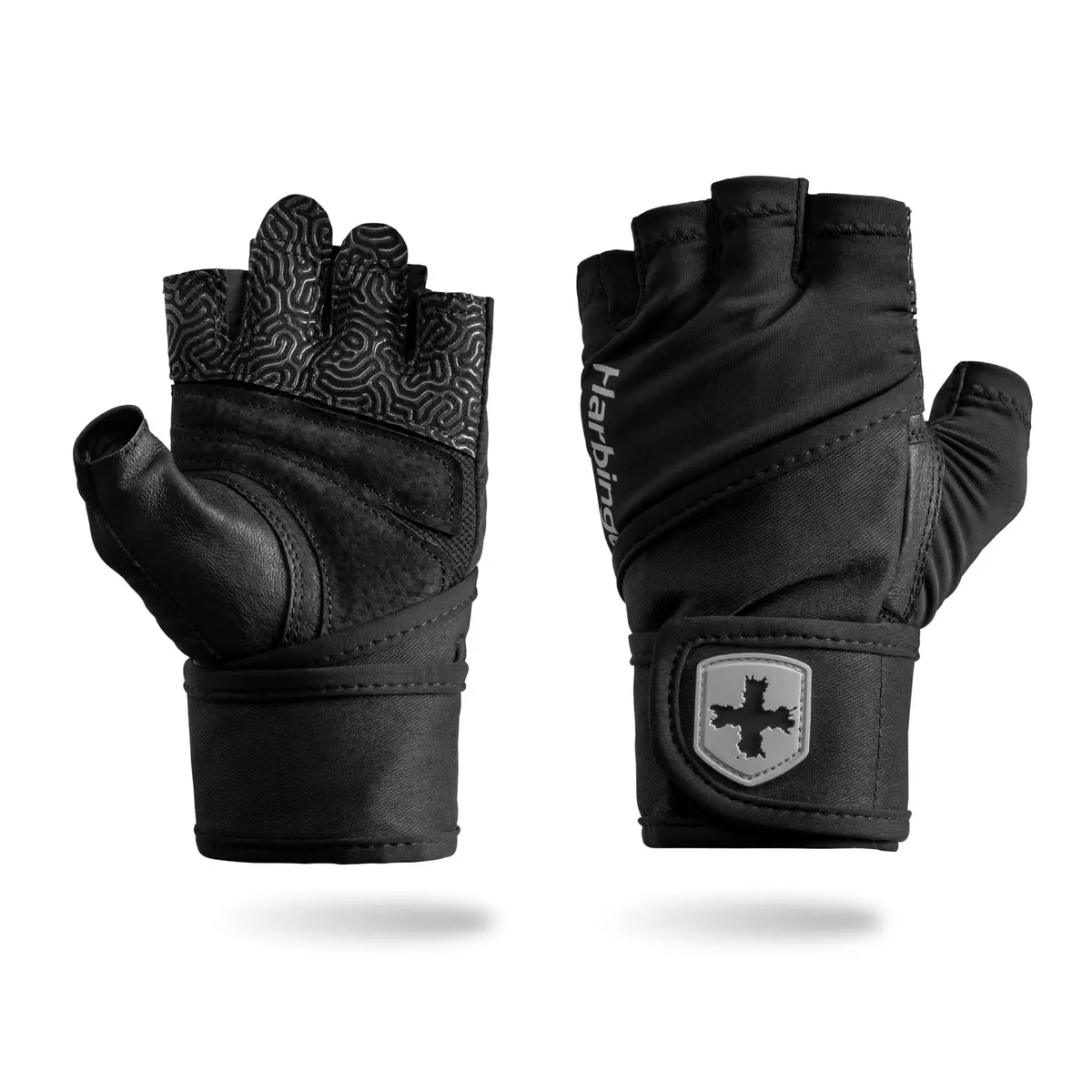 Harbinger Pro Wristwrap Gloves 3.0 - Enhanced Grip, Superior Wrist Support, Breathable 4-Way Stretch Lycra, Durable Leather Palm, Half-Finger Design for Weightlifting, Gym, Black, XX-Large - Men's - main product image