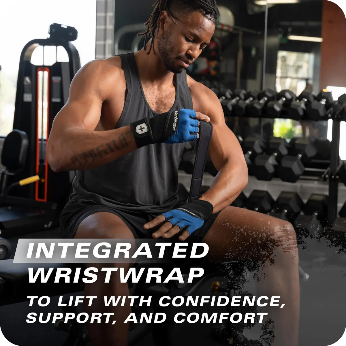 Harbinger Training Grip Wrist Wrap Gloves - Blue, Large | Enhanced Grip & Wrist Support - view 6