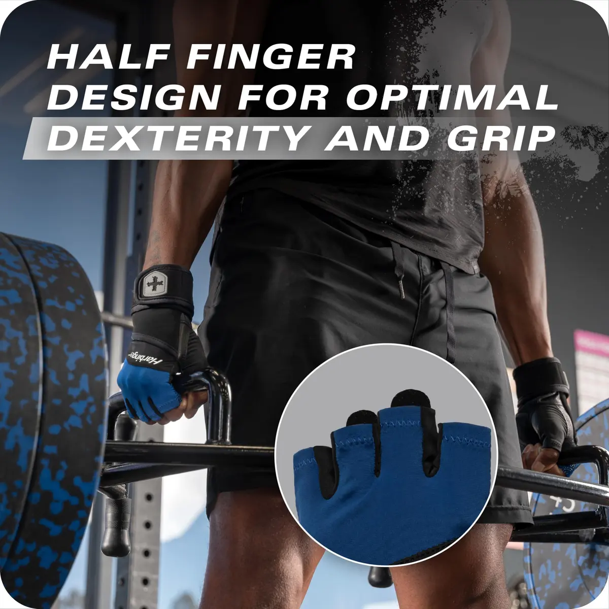 Harbinger Training Grip Wrist Wrap Gloves - Blue, Large | Enhanced Grip & Wrist Support - view 2