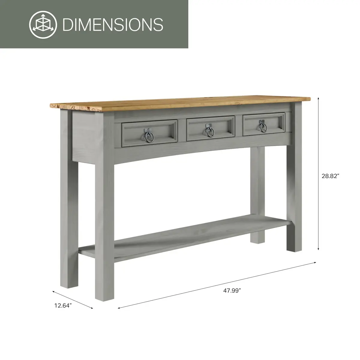 American Furniture Classics Cottage Gray Wood Hall Table Console | Farmhouse Style, Solid Pine, 47.99x12.64x28.82 inches - view 3