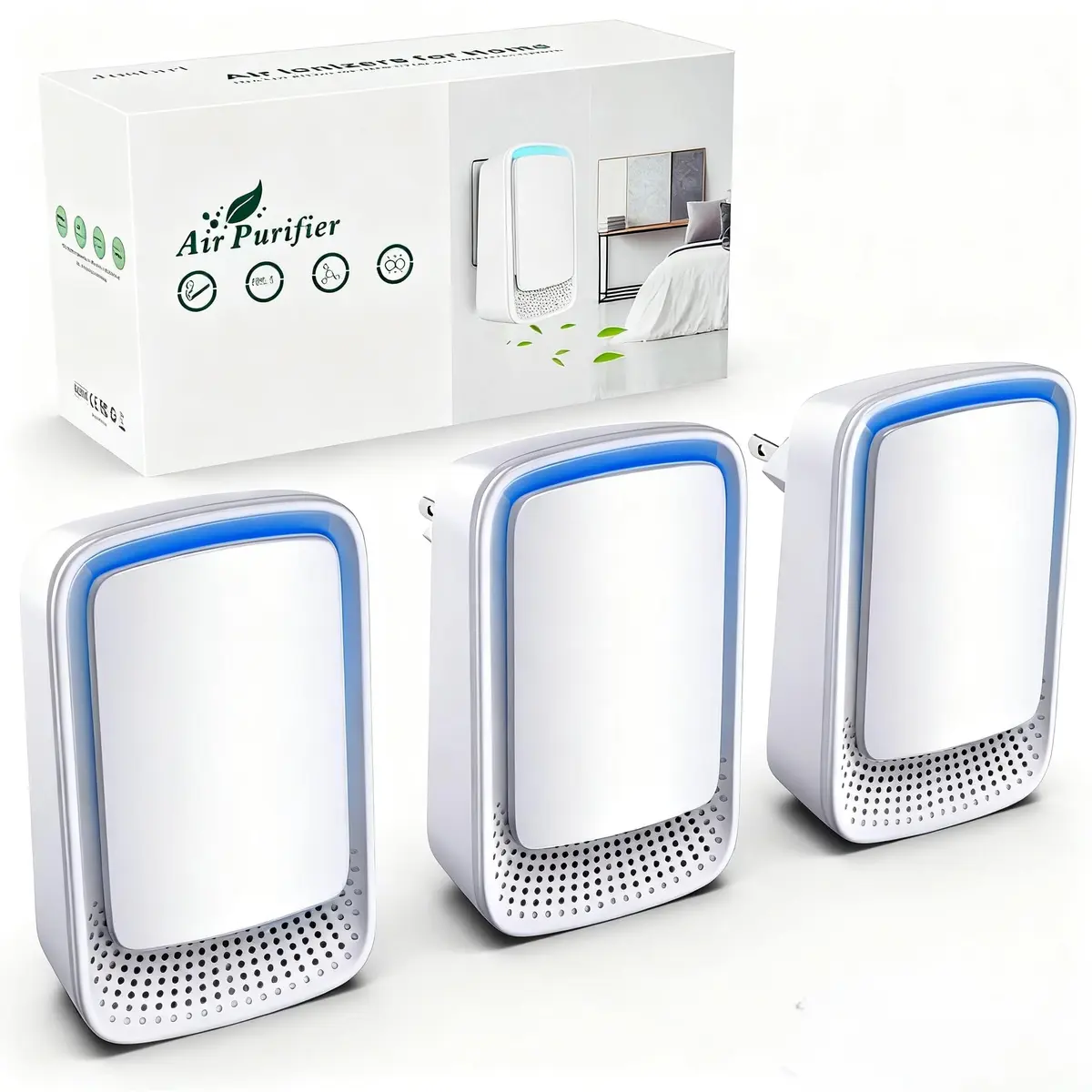 JOSTART Air Ionizers for Home 3 Pack | Filterless Negative Ion Generator, Quiet, Odor & Smoke Eliminator, Portable, White (3 pcs, 220V, 2W) - main product image