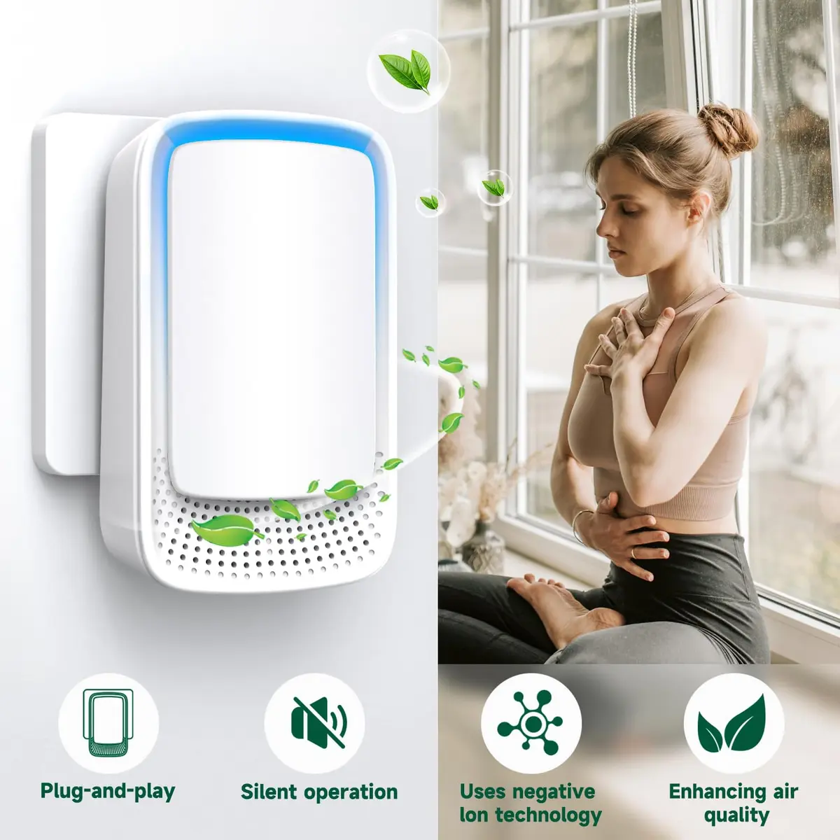 JOSTART Air Ionizers for Home 3 Pack | Filterless Negative Ion Generator, Quiet, Odor & Smoke Eliminator, Portable, White (3 pcs, 220V, 2W) - view 2