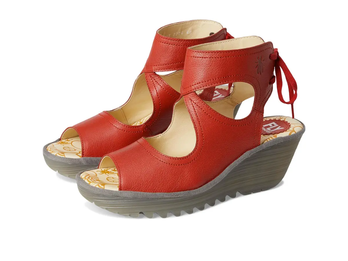Fly London Yulp571fly Sandal Wedge Heel 10.5/11 | Unique Back-Lace Design, Leather Upper, Rubber Sole - main product image
