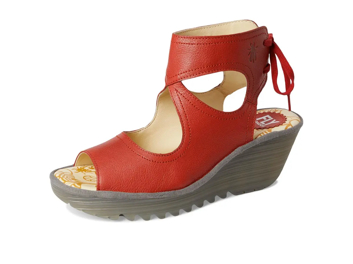 Fly London Yulp571fly Sandal Wedge Heel 10.5/11 | Unique Back-Lace Design, Leather Upper, Rubber Sole - view 7