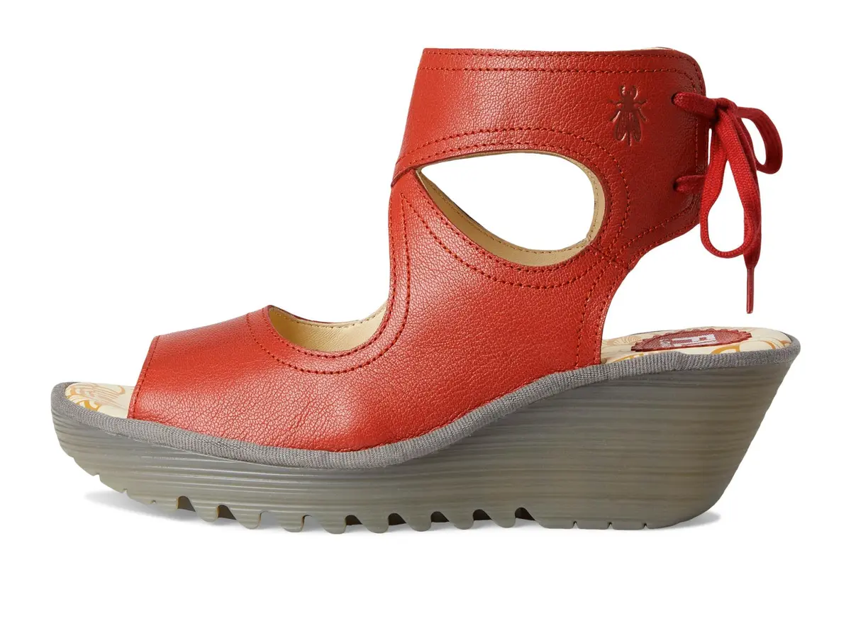 Fly London Yulp571fly Sandal Wedge Heel 10.5/11 | Unique Back-Lace Design, Leather Upper, Rubber Sole - view 4