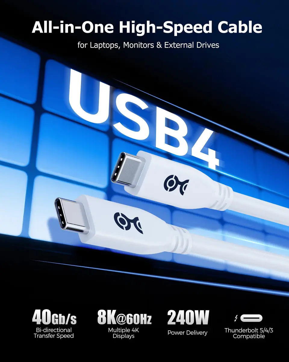 Cable Matters 40Gbps USB4 Cable, Thunderbolt 4/5 Compatible, 0.8m (2.6ft) | 240W PD, 8K Video, 40Gbps Data Transfer - view 2