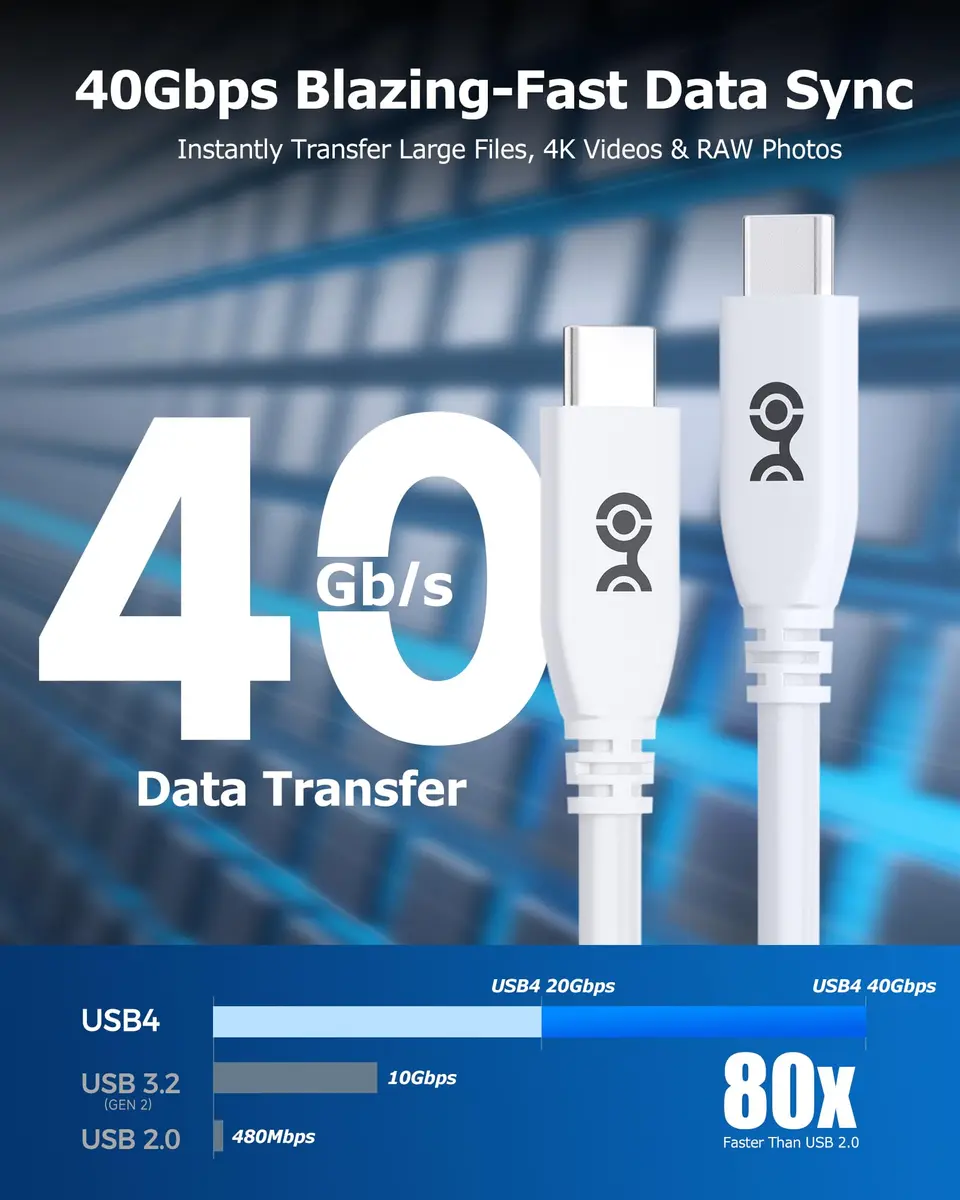 Cable Matters 40Gbps USB4 Cable, Thunderbolt 4/5 Compatible, 0.8m (2.6ft) | 240W PD, 8K Video, 40Gbps Data Transfer - view 3