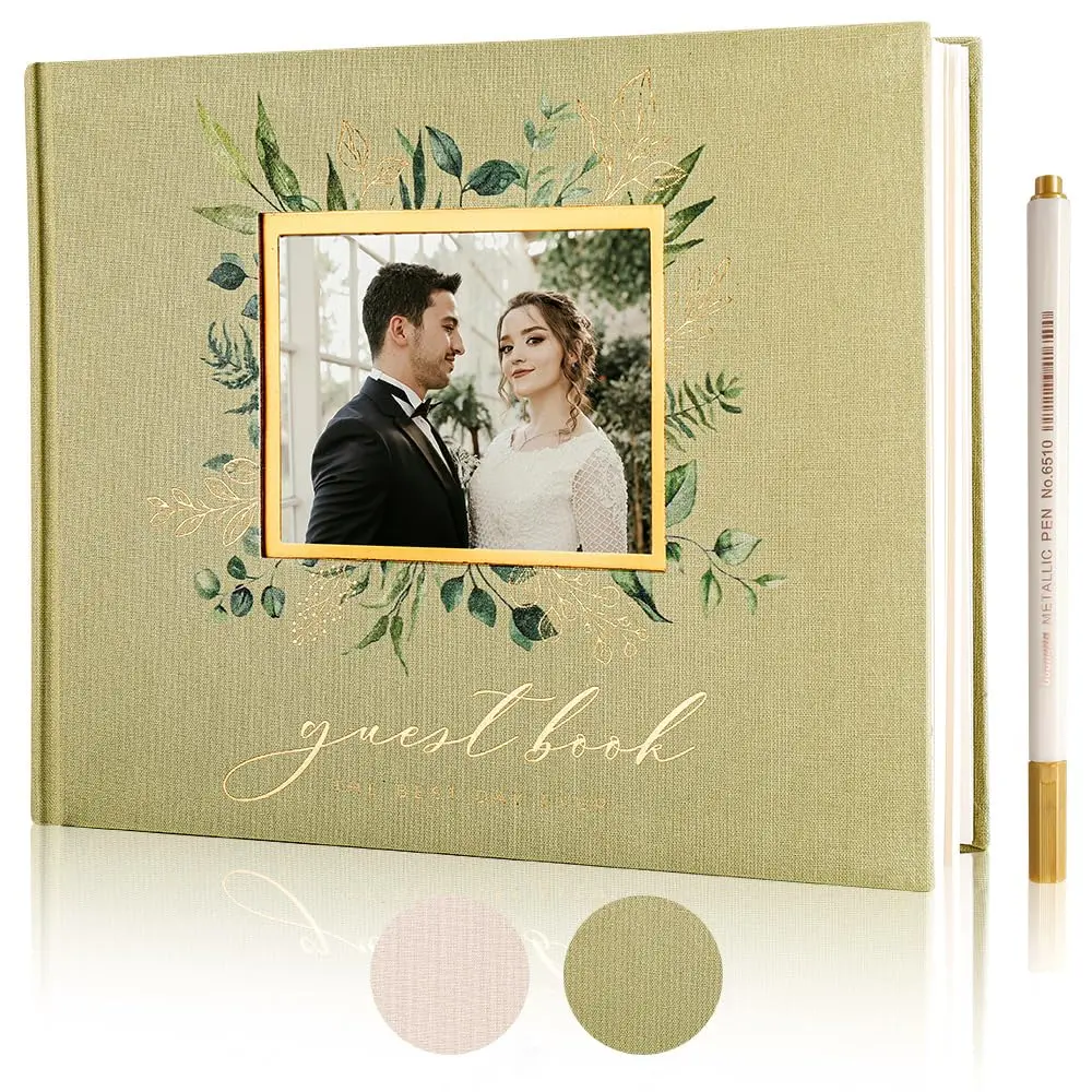 molekaus Wedding Guest Book Hardcover 8" x 10" (20.3 x 25.4 cm) with Photo Frame & 100 Pages | Linen Cover, Ivory Paper - main product image