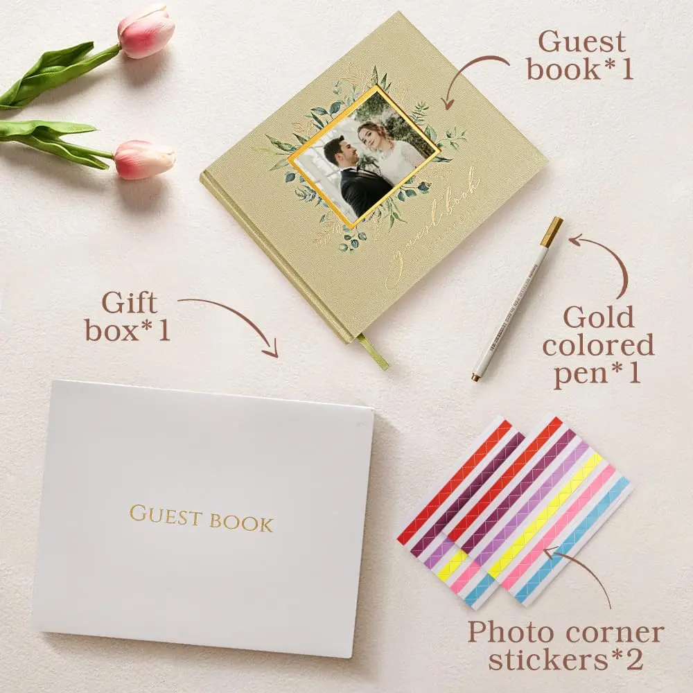 molekaus Wedding Guest Book Hardcover 8" x 10" (20.3 x 25.4 cm) with Photo Frame & 100 Pages | Linen Cover, Ivory Paper - view 5