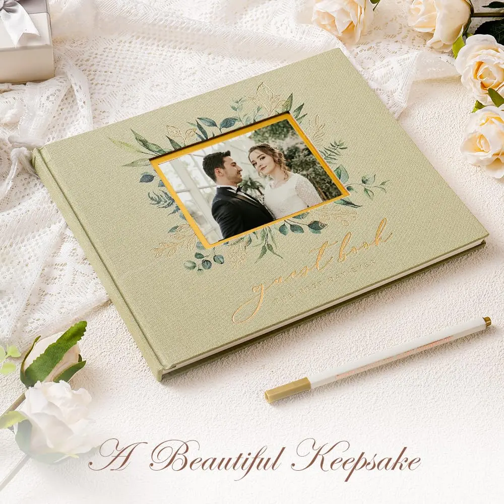molekaus Wedding Guest Book Hardcover 8" x 10" (20.3 x 25.4 cm) with Photo Frame & 100 Pages | Linen Cover, Ivory Paper - view 3