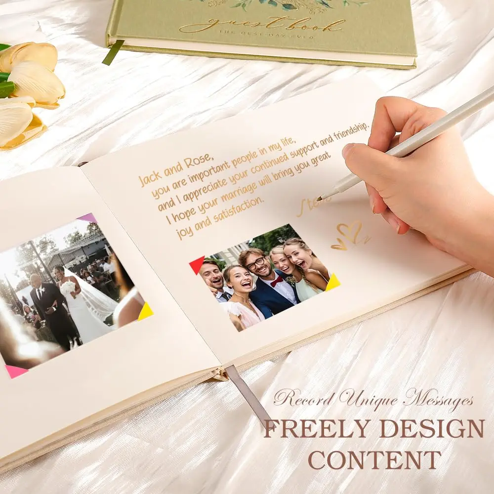 molekaus Wedding Guest Book Hardcover 8" x 10" (20.3 x 25.4 cm) with Photo Frame & 100 Pages | Linen Cover, Ivory Paper - view 4