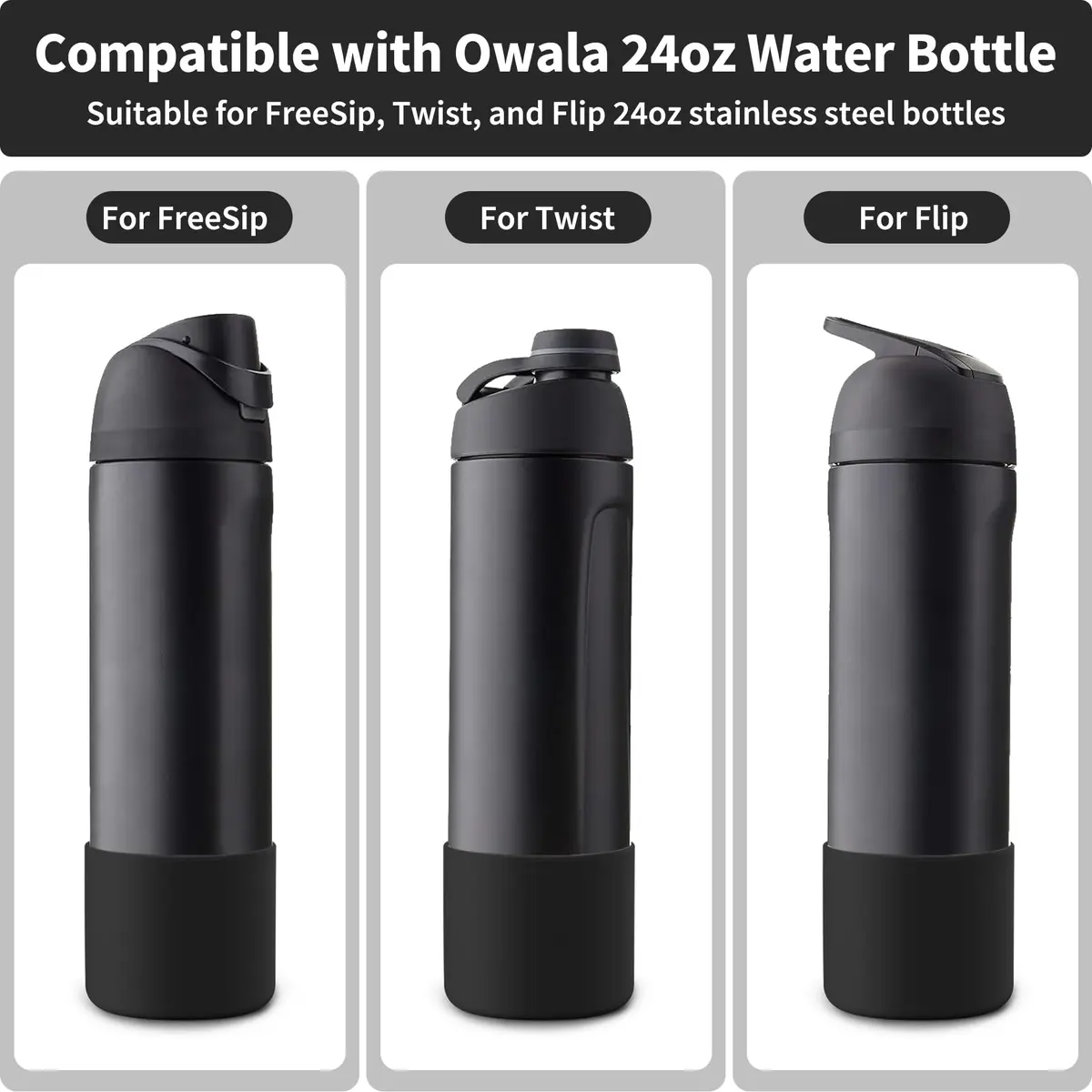 Diumepo Silicone Boot for Owala 24 oz Water Bottle | Anti-Slip Protective Sleeve for Owala Twist & FreeSip & Flip Stainless Steel Water Bottle, Boot Bottom Base (Black) - view 2
