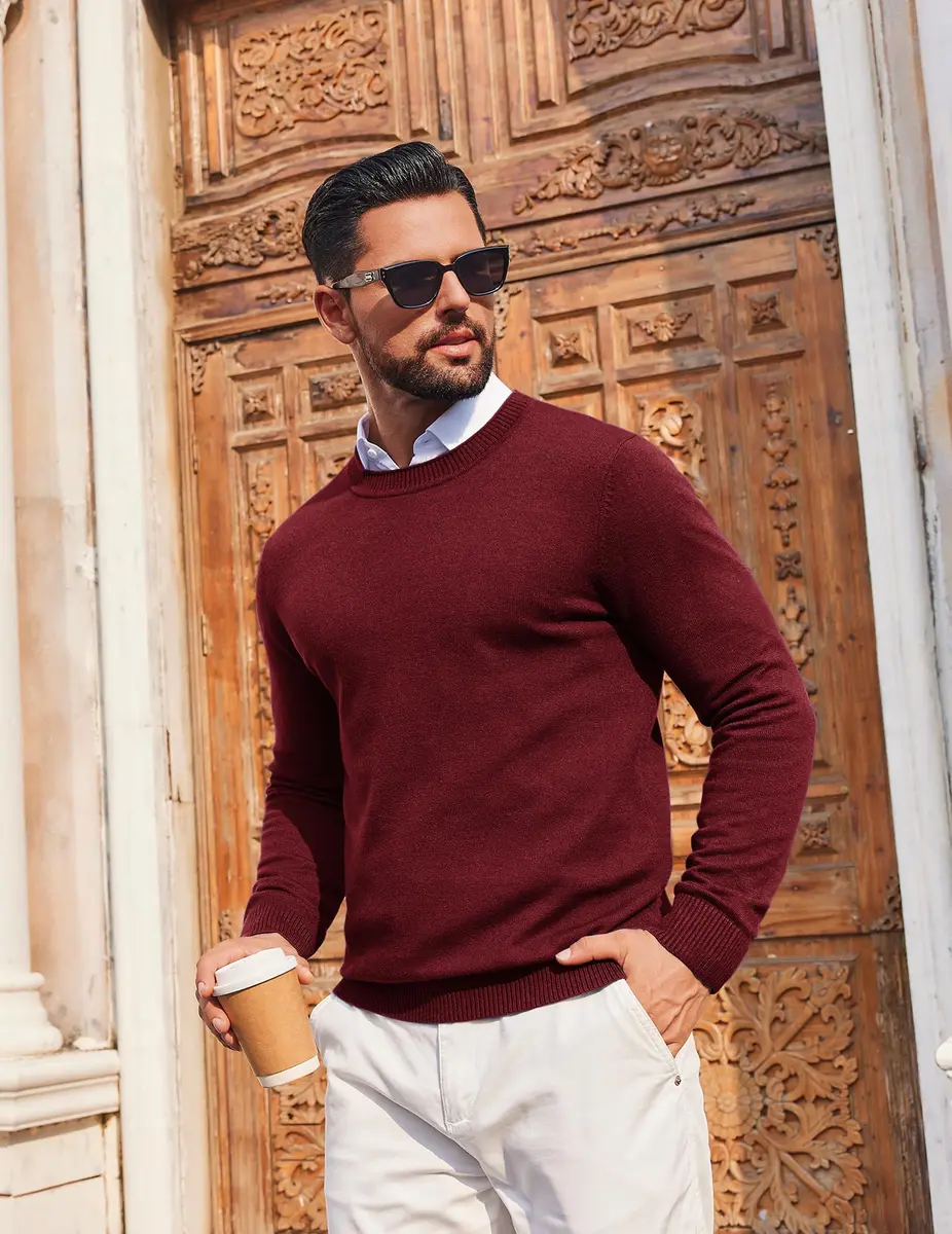 COOFANDY Mens Crew Neck Sweater Long Sleeve Lightweight Knit Pullover | Slim Fit, Soft & Warm in India - view 2
