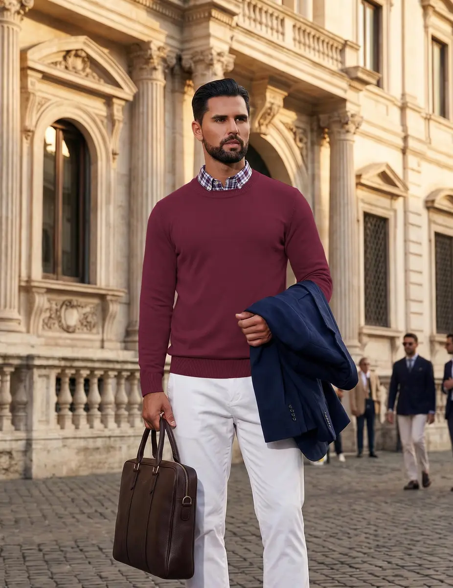COOFANDY Mens Crew Neck Sweater Long Sleeve Lightweight Knit Pullover | Slim Fit, Soft & Warm in India - view 3
