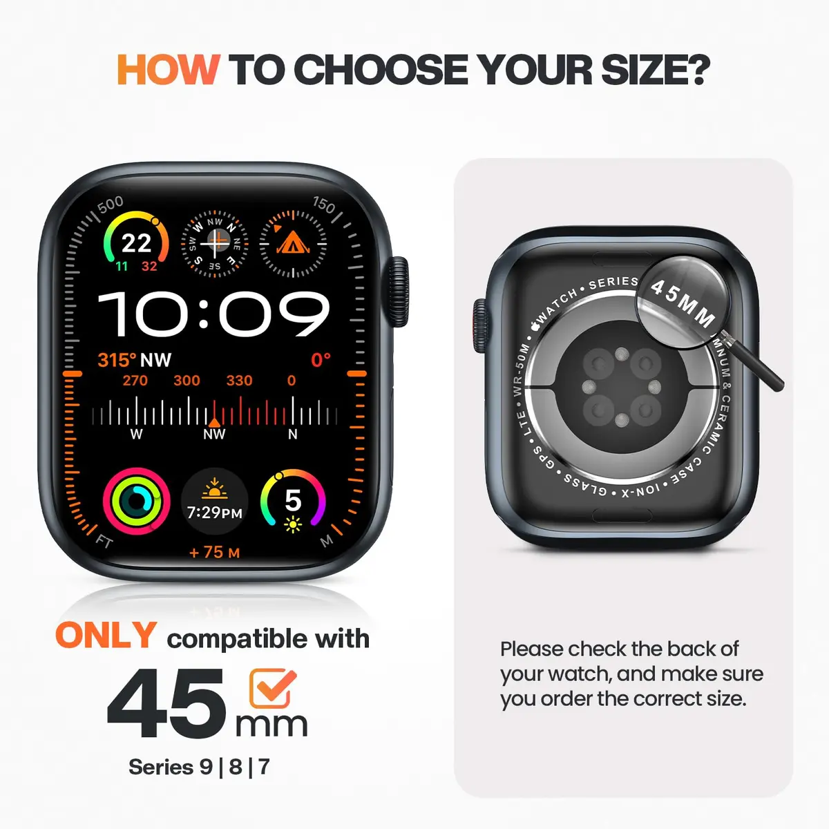 Goton Ultra-Look Metal Case for Apple Watch Series 9/8/7 45mm | Aluminum Alloy Bumper with Ceramic Back - view 2