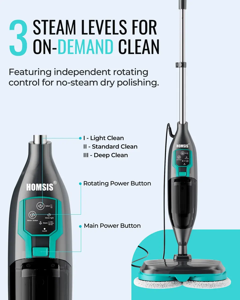 homsis Steam Mop Floor Steamer Scrubber for Hard Surfaces | 266°F Power & Reusable Pads - view 5