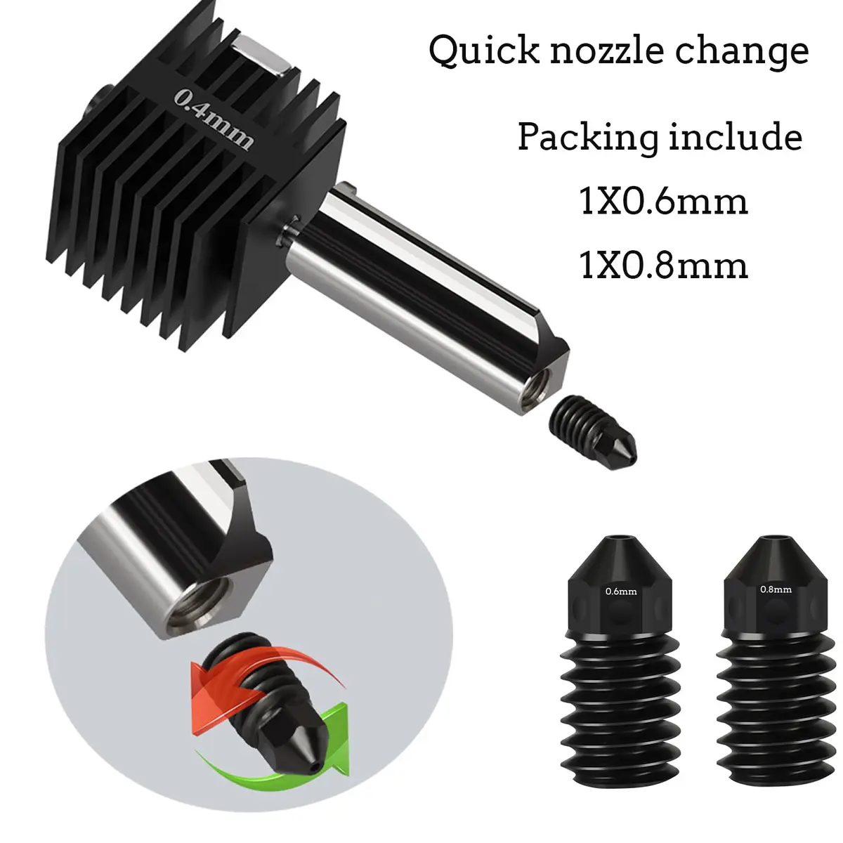 LANKEGU Upgrade Hotend Kit for Bambu Lab A1 Mini 3D Printer | 0.4/0.6/0.8mm Hardened Steel Nozzle & Silicone Sock - view 6