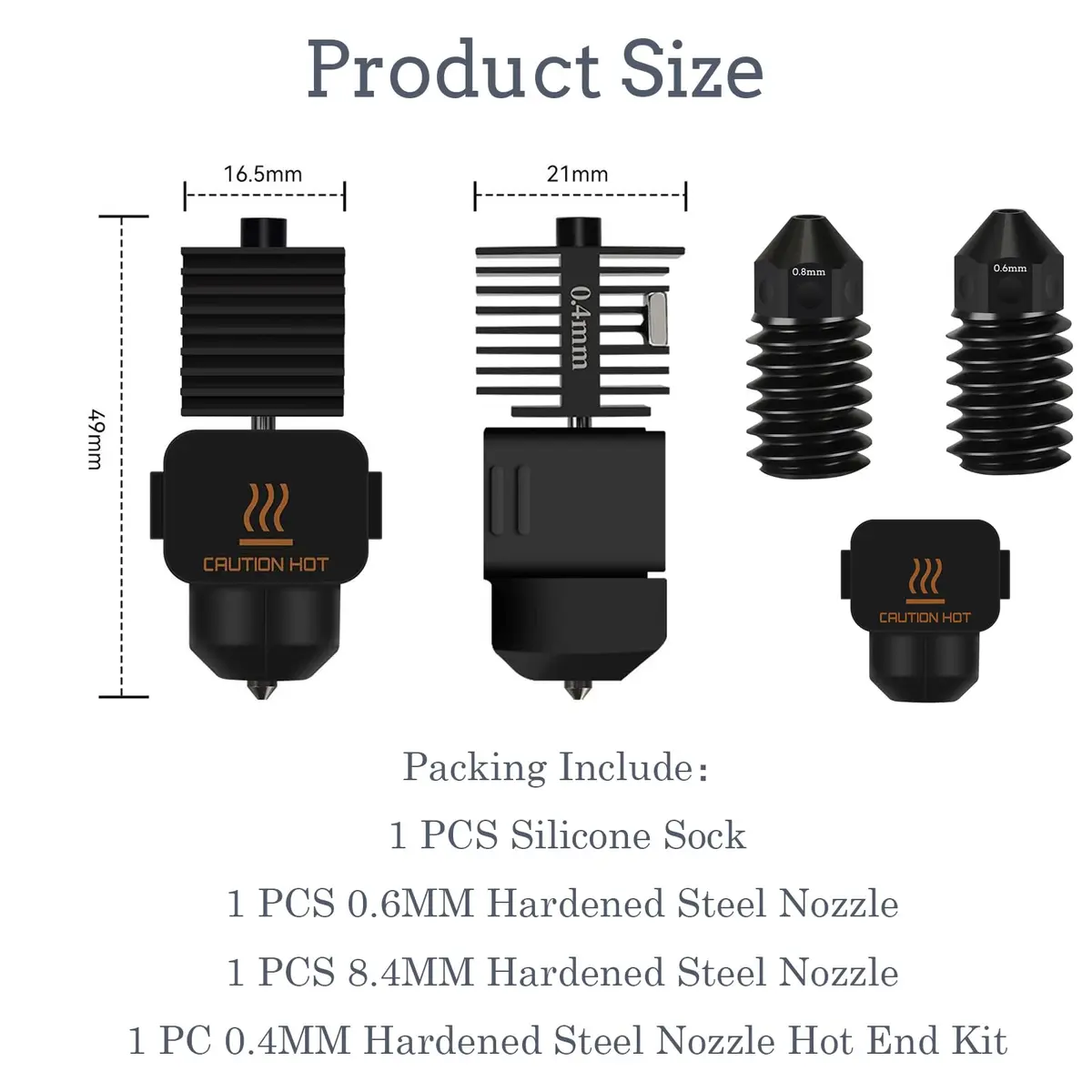 LANKEGU Upgrade Hotend Kit for Bambu Lab A1 Mini 3D Printer | 0.4/0.6/0.8mm Hardened Steel Nozzle & Silicone Sock - view 2