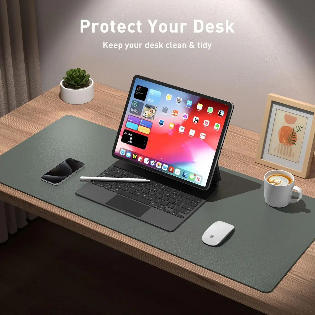Aothia Jungle Green Desk Pad Protector 122cm x 43cm (48"x17") | Smooth PU Leather for Office & Home - view 3