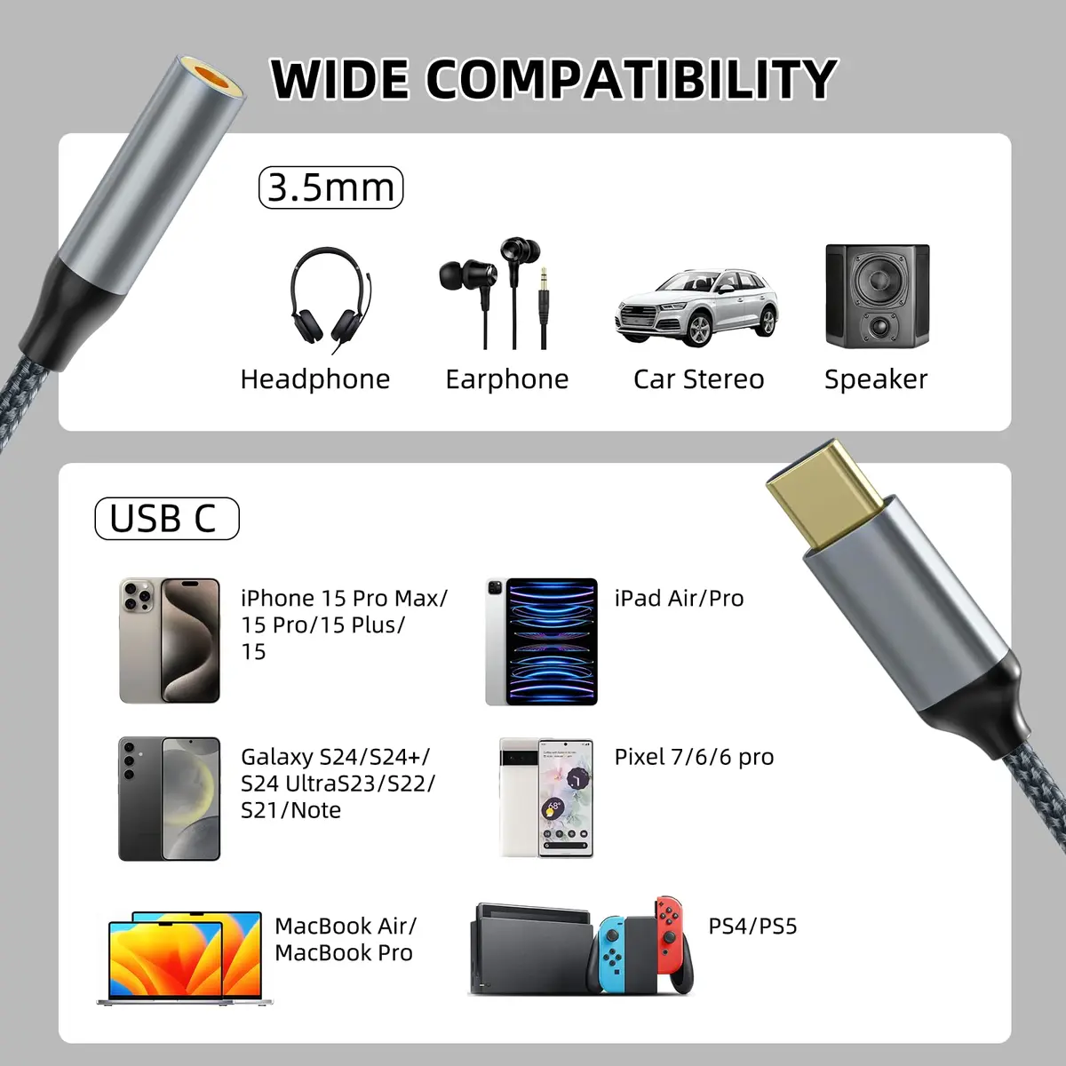 TIPSEAN USB C to 3.5mm Audio Adapter | High-Definition DAC, Durable Build, Compact Design - view 6