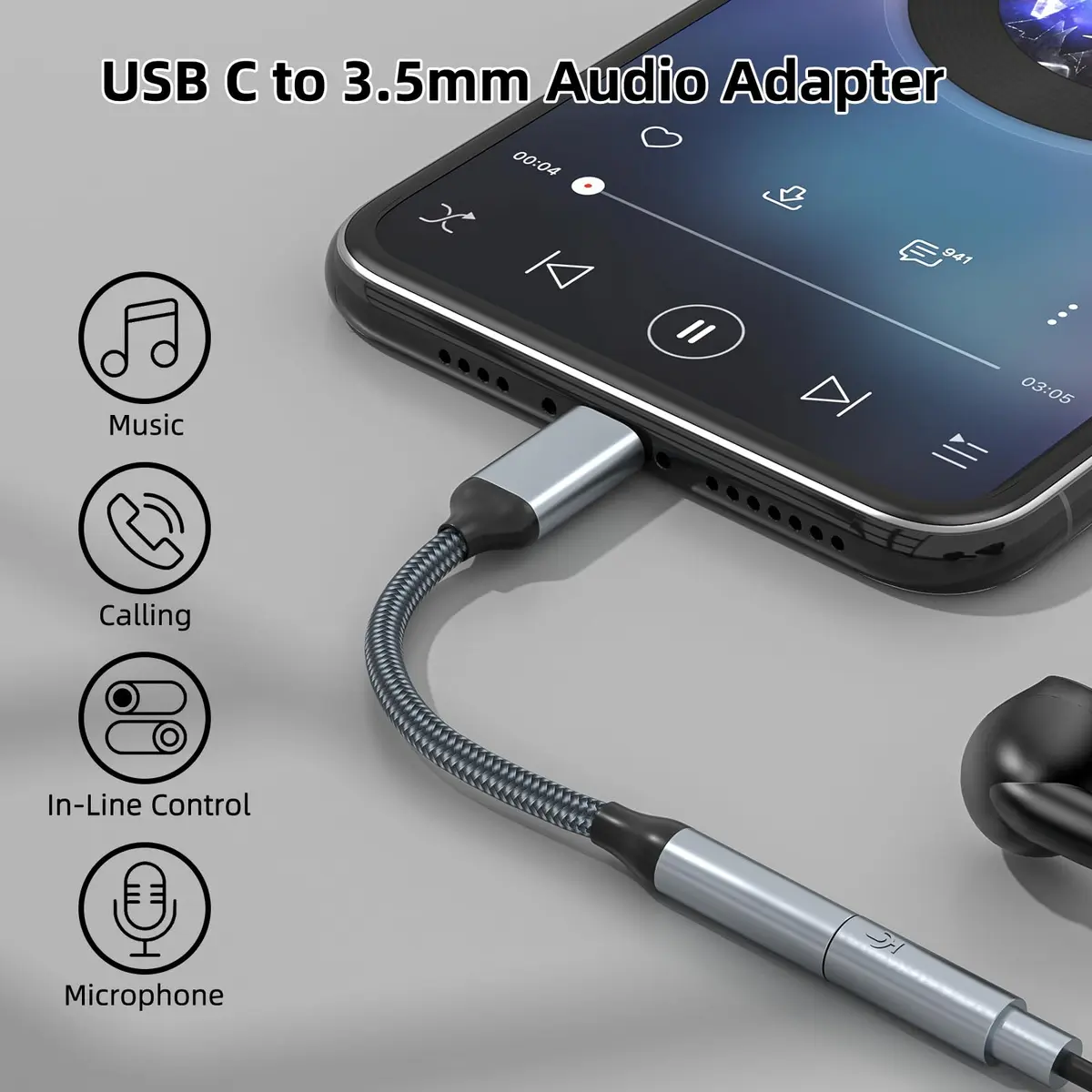 TIPSEAN USB C to 3.5mm Audio Adapter | High-Definition DAC, Durable Build, Compact Design - view 2