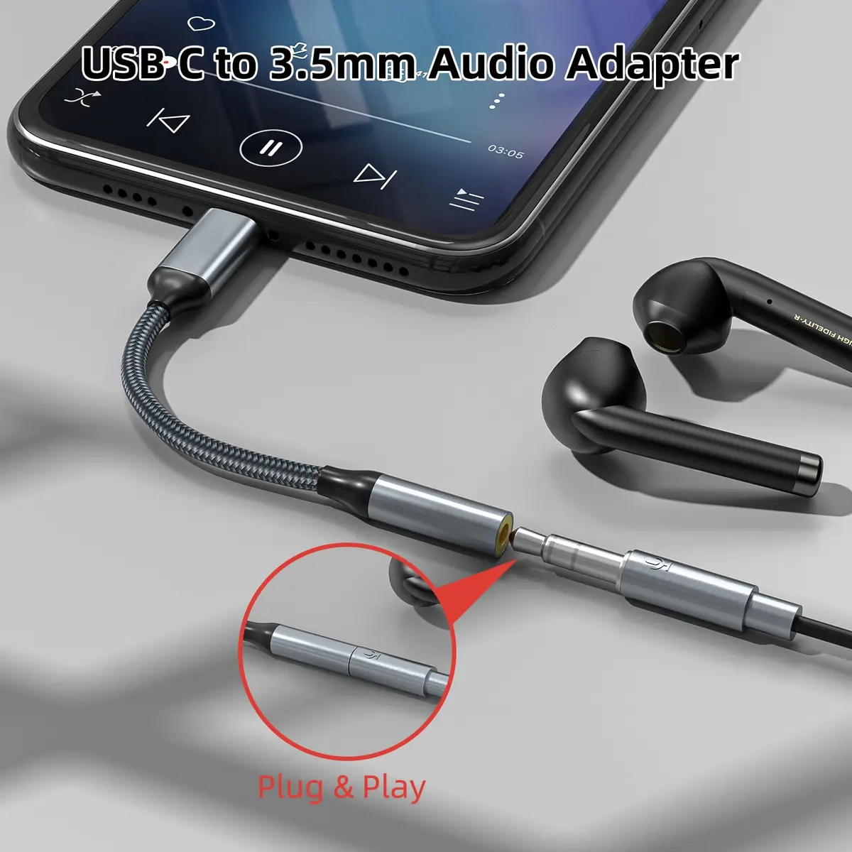 TIPSEAN USB C to 3.5mm Audio Adapter | High-Definition DAC, Durable Build, Compact Design - view 3