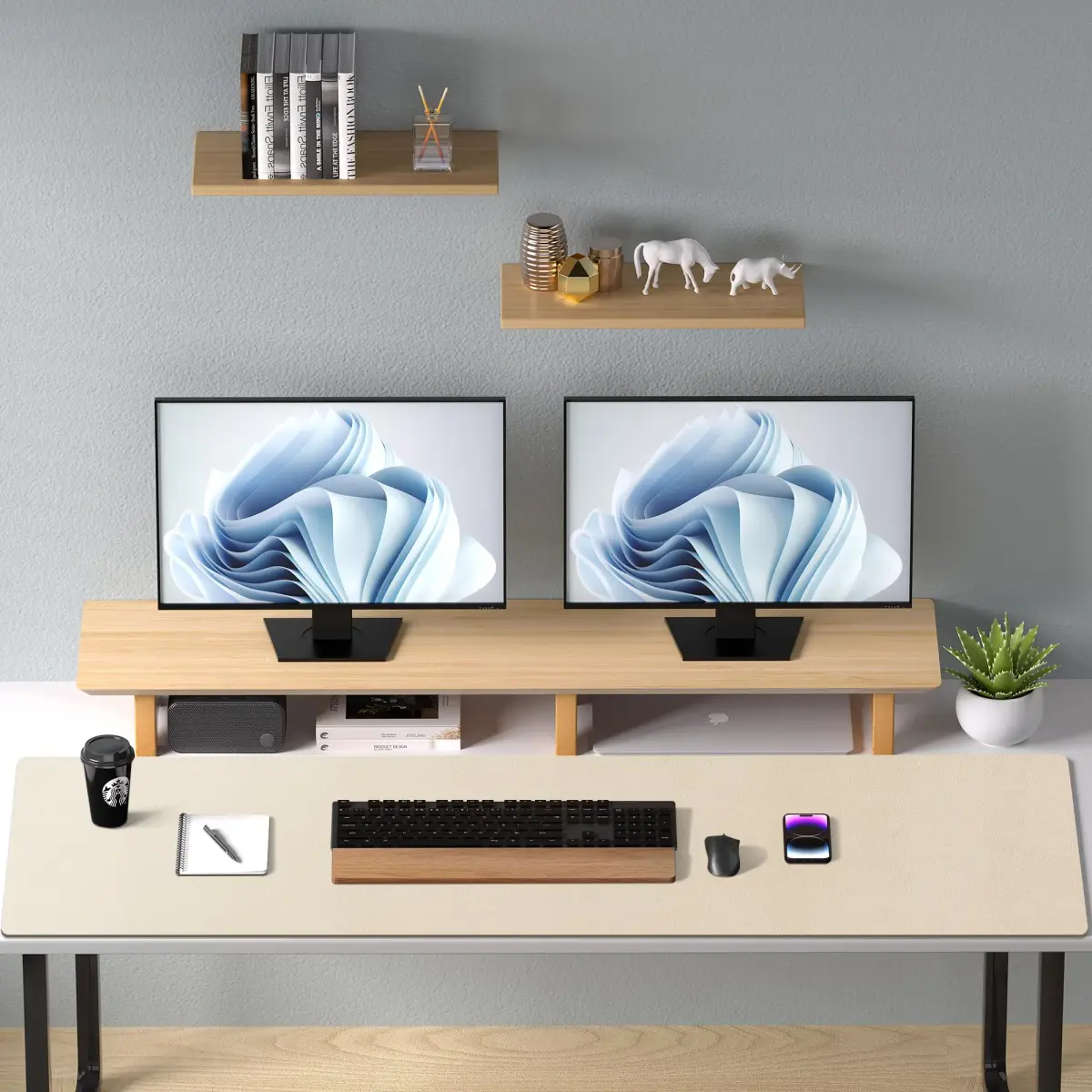 Aothia PU Leather Desk Pad Protector, Large Mouse Pad, Non-Slip PU Leather Desk Blotter, Laptop Desk Pad, Waterproof Desk Writing Pad for Office and Home (48"x17", Beige) - view 8