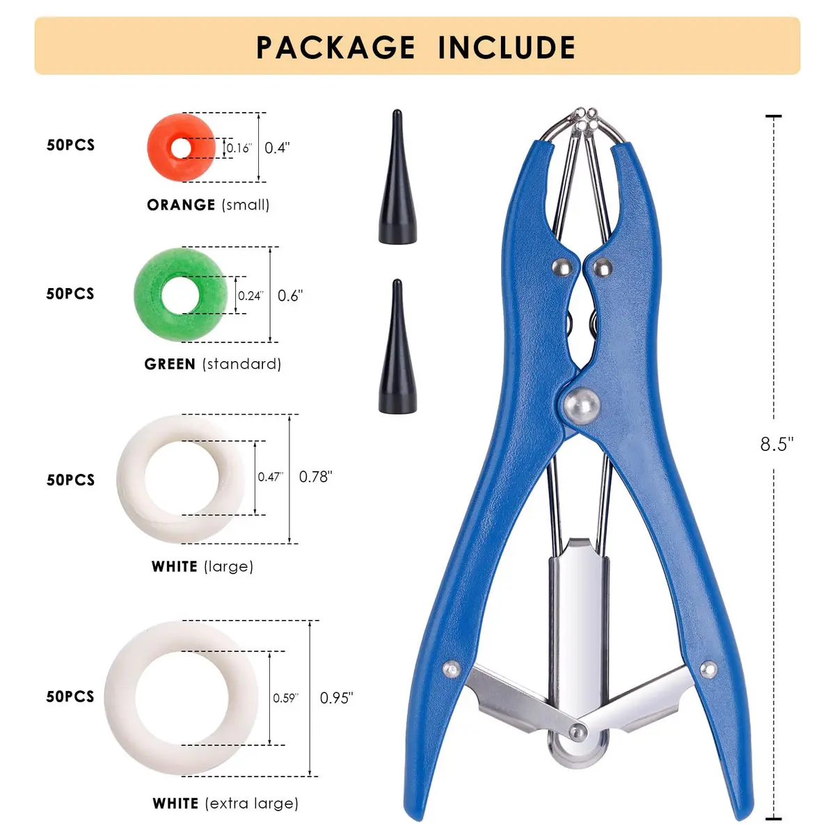 ZHEQOGZH Livestock Castration Bander with 4 Sizes of Castrator Rings | Farm & Ranch Handling Supplies - view 2