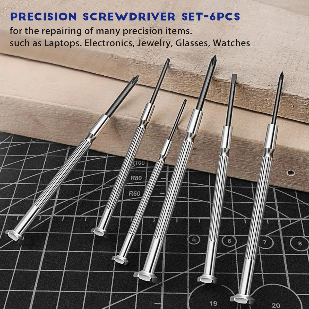 NINDEJIN 6PCS Precision Screwdriver Set, Flathead & Phillips, Chrome Vanadium Steel, Micro & Standard Sizes - view 6