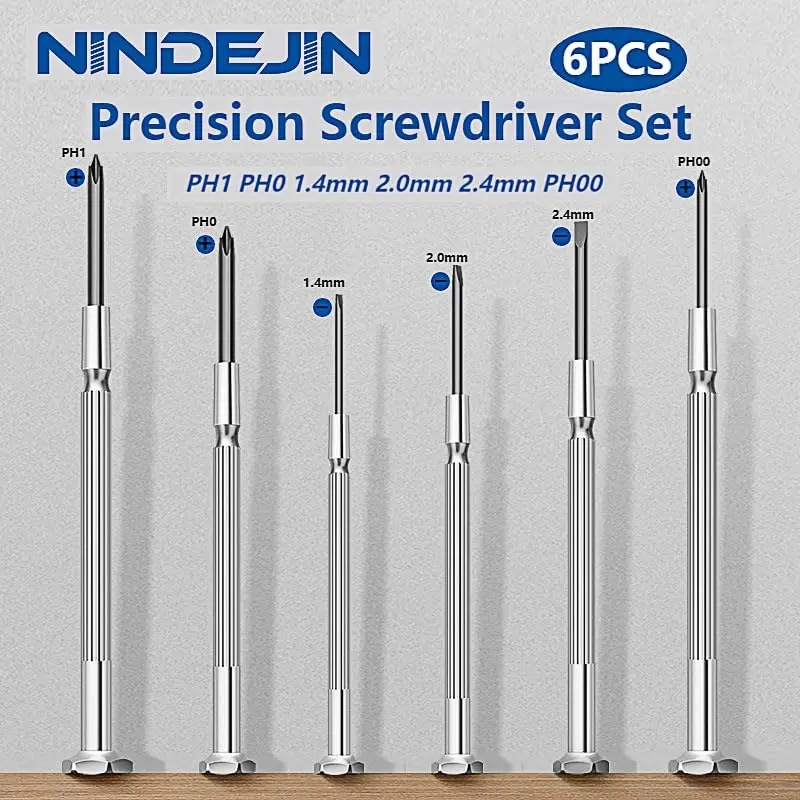 NINDEJIN 6PCS Precision Screwdriver Set, Flathead & Phillips, Chrome Vanadium Steel, Micro & Standard Sizes - view 3