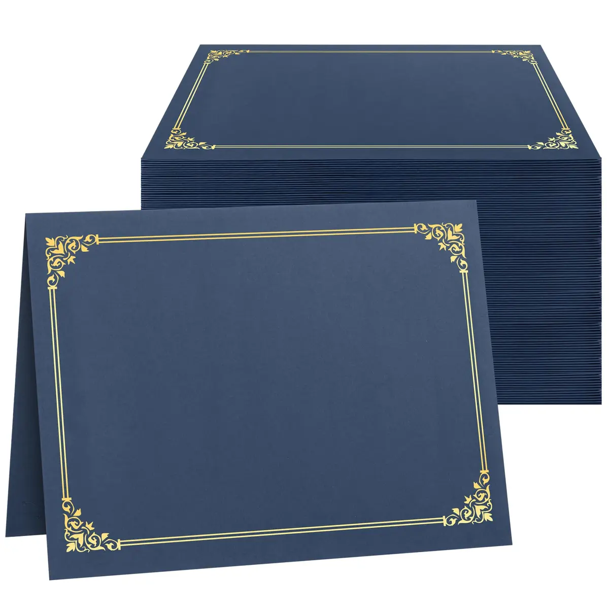 SUNEE Navy Blue Diploma Holders with Gold Foil Border | 100 Pack Letter Size 8.5 x 11 Certificate Covers - main product image