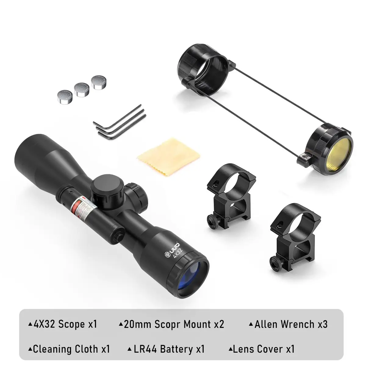 UUQ Tactical 4X32 Compact Rifle Scope with Red Laser | 1" Tube, 32mm Objective, Fog & Shock Resistant - view 5