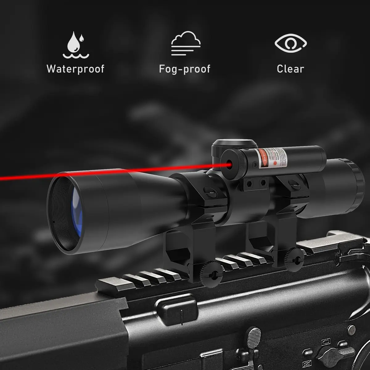 UUQ Tactical 4X32 Compact Rifle Scope with Red Laser | 1" Tube, 32mm Objective, Fog & Shock Resistant - view 3