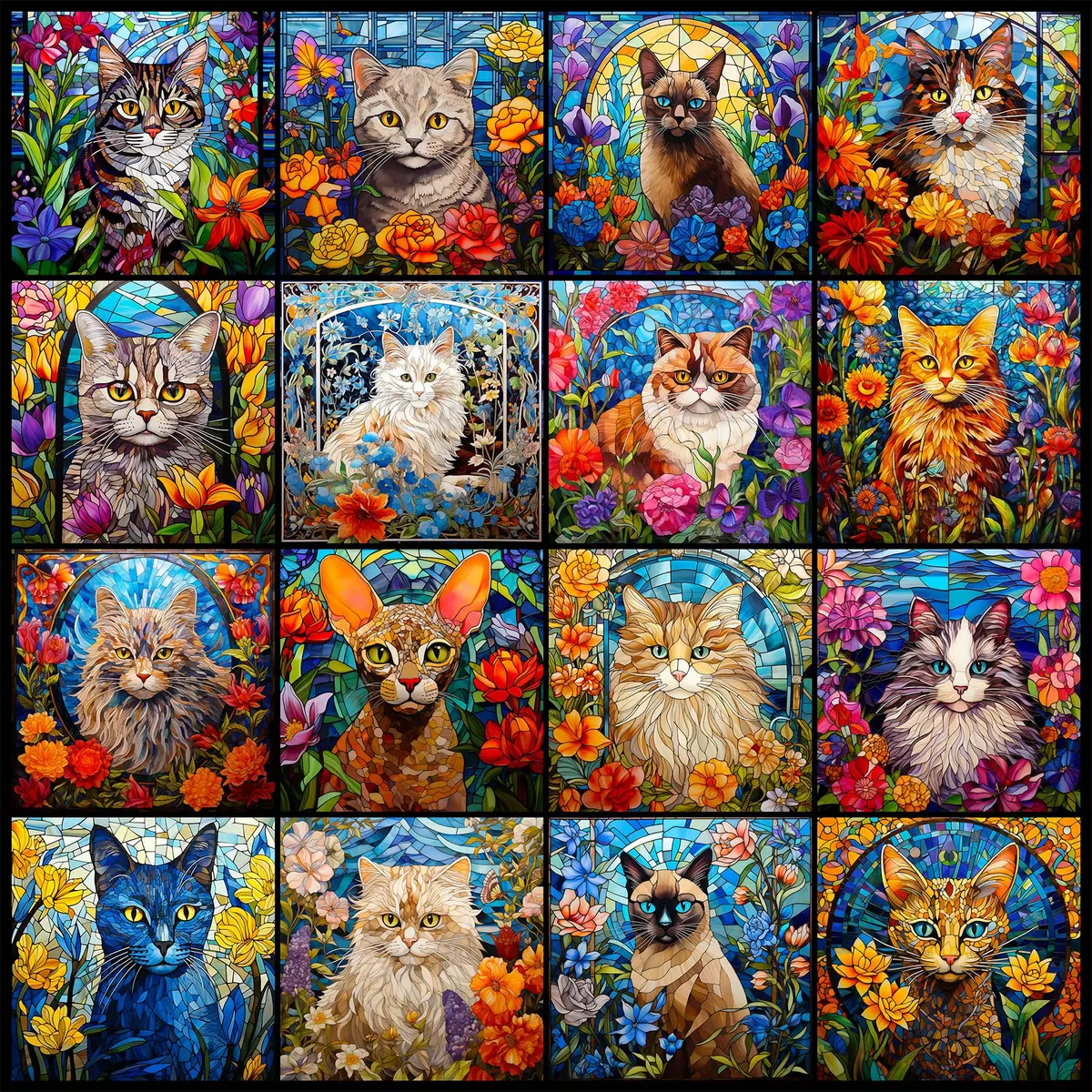 Bgraamiens Stained Glass Cat Puzzle 1000 Pieces | 61 cm (24 in) Square, Multicolor Kitten Collage - main product image