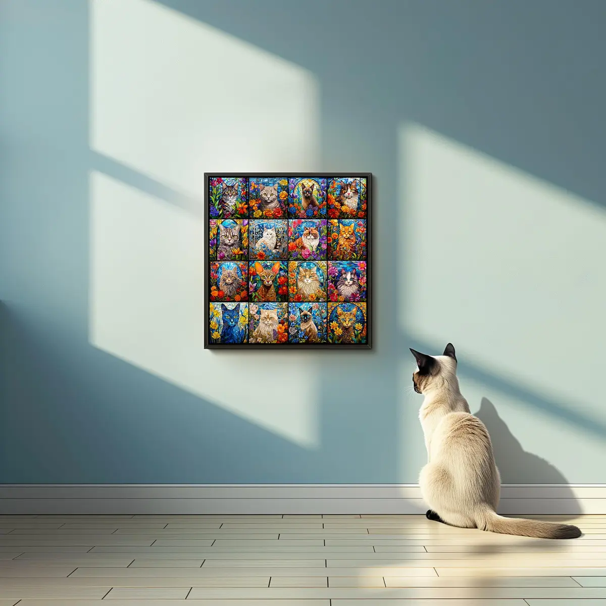 Bgraamiens Stained Glass Cat Puzzle 1000 Pieces | 61 cm (24 in) Square, Multicolor Kitten Collage - view 6