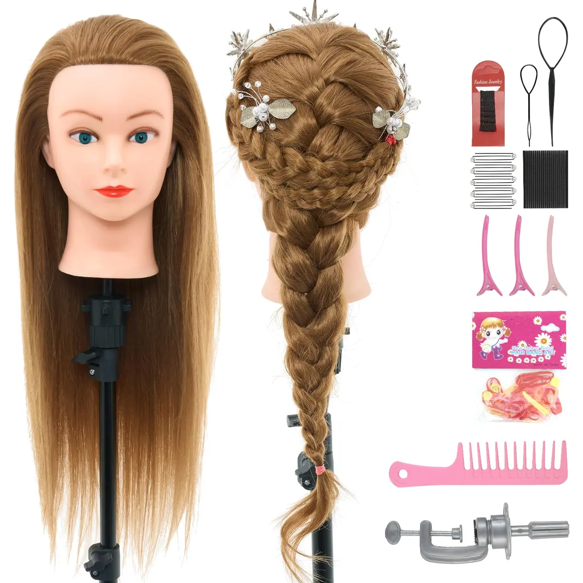 Neverland Beauty & Health 28Inch Real Hair Mannequin Head | Cosmetology Practice with Blonde Hair - main product image