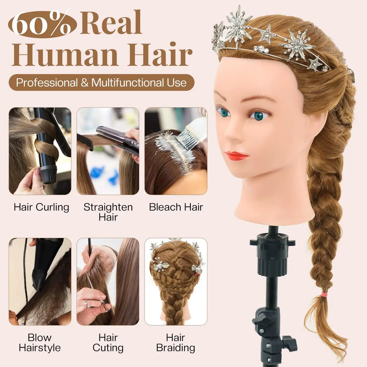 Neverland Beauty & Health 28Inch Real Hair Mannequin Head | Cosmetology Practice with Blonde Hair - view 3