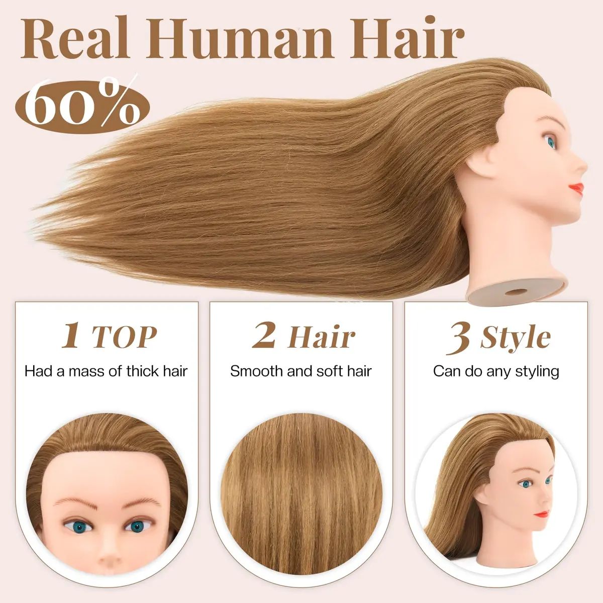 Neverland Beauty & Health 28Inch Real Hair Mannequin Head | Cosmetology Practice with Blonde Hair - view 4