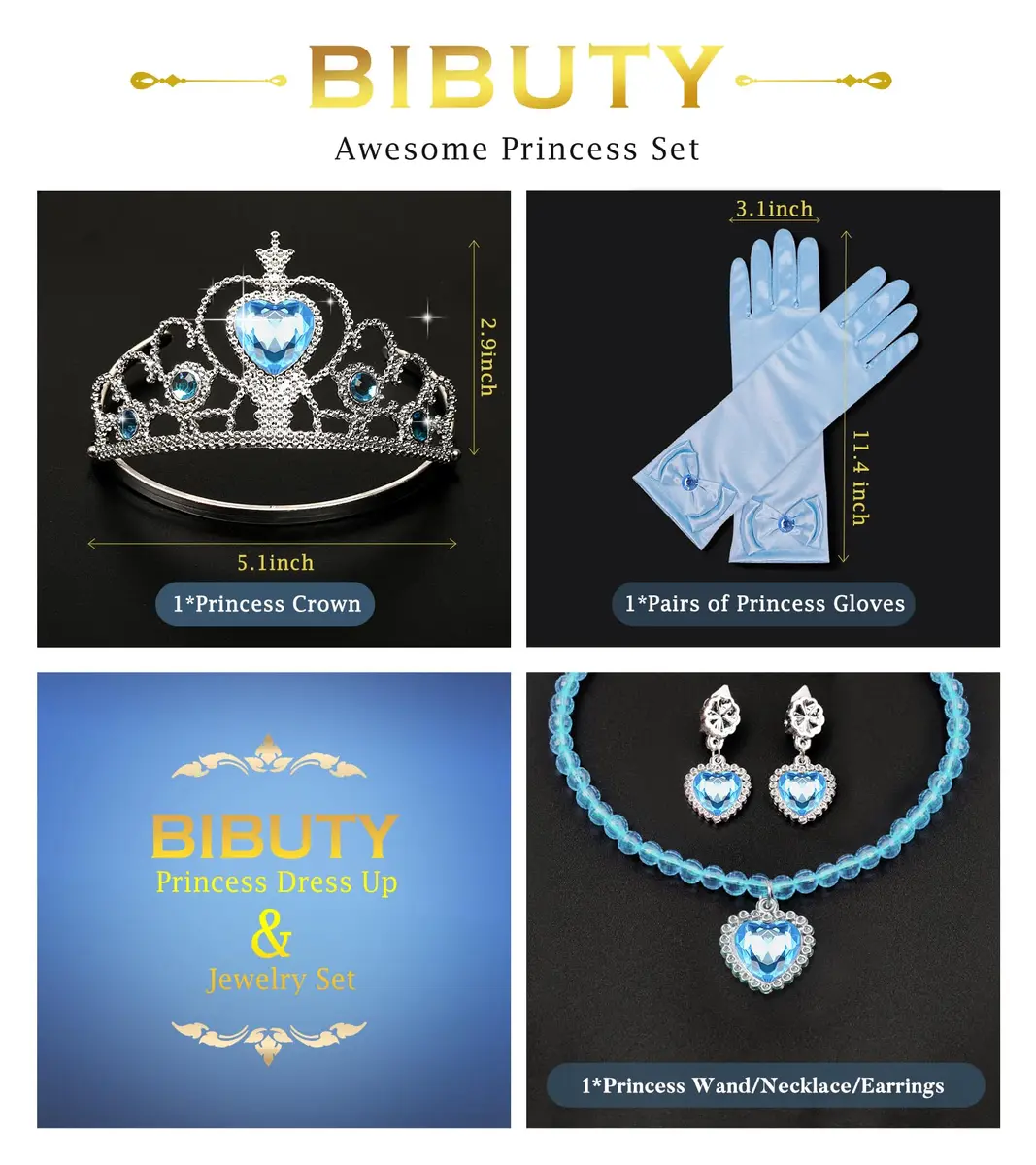 BIBUTY Princess Dress Up Accessories Princess Crown Tiara for Little Girls | Imaginative Play Set for Ages 3-6 - view 3