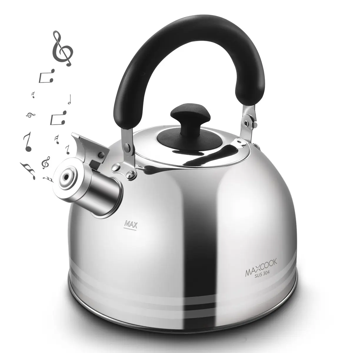 MAXCOOK Whistling Tea Kettle 3L (101.4 Fl Oz) Mirror Polish Stainless Steel Stove Top Kettle with Anti-Heat Handle | Induction Ready - main product image