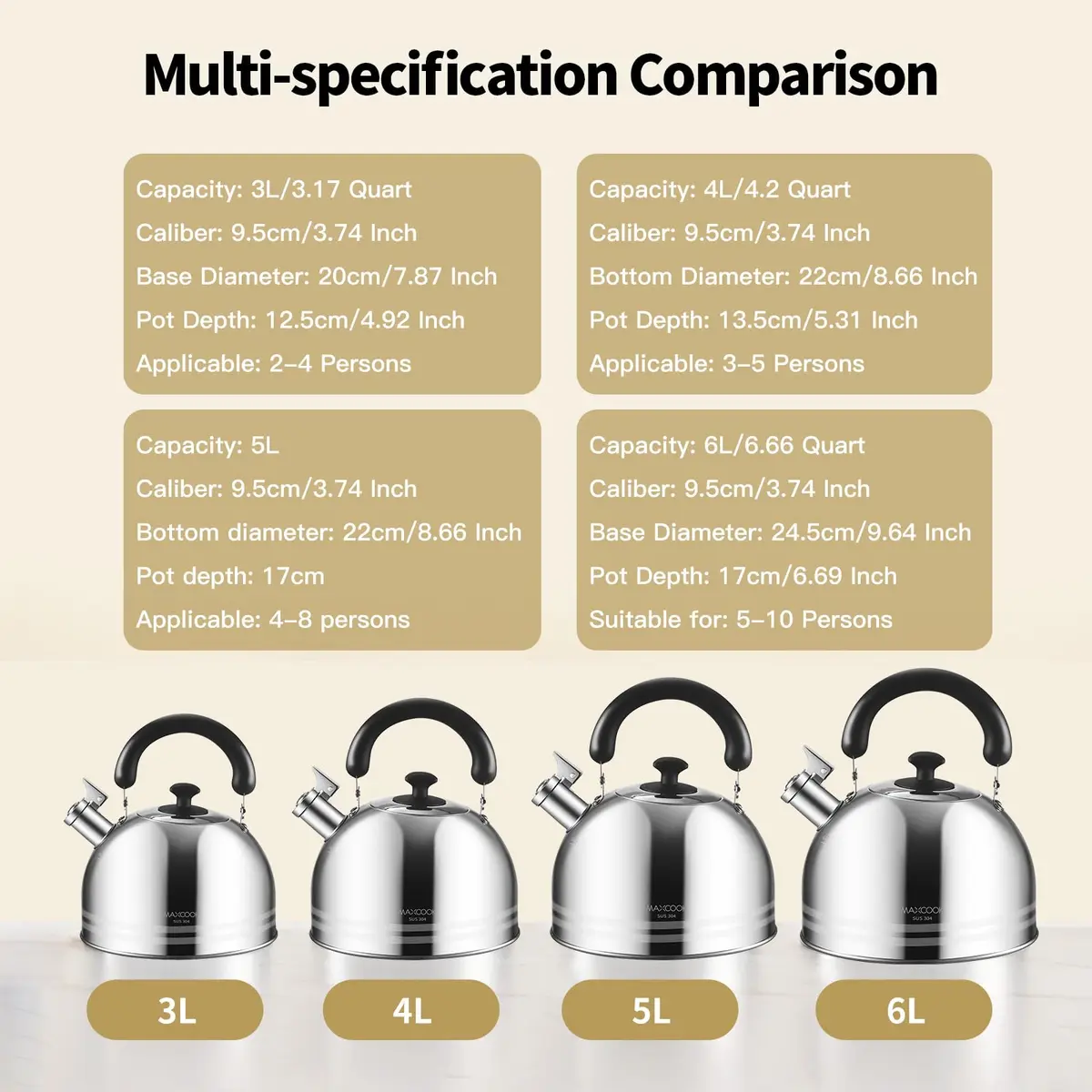 MAXCOOK Whistling Tea Kettle 3L (101.4 Fl Oz) Mirror Polish Stainless Steel Stove Top Kettle with Anti-Heat Handle | Induction Ready - view 7