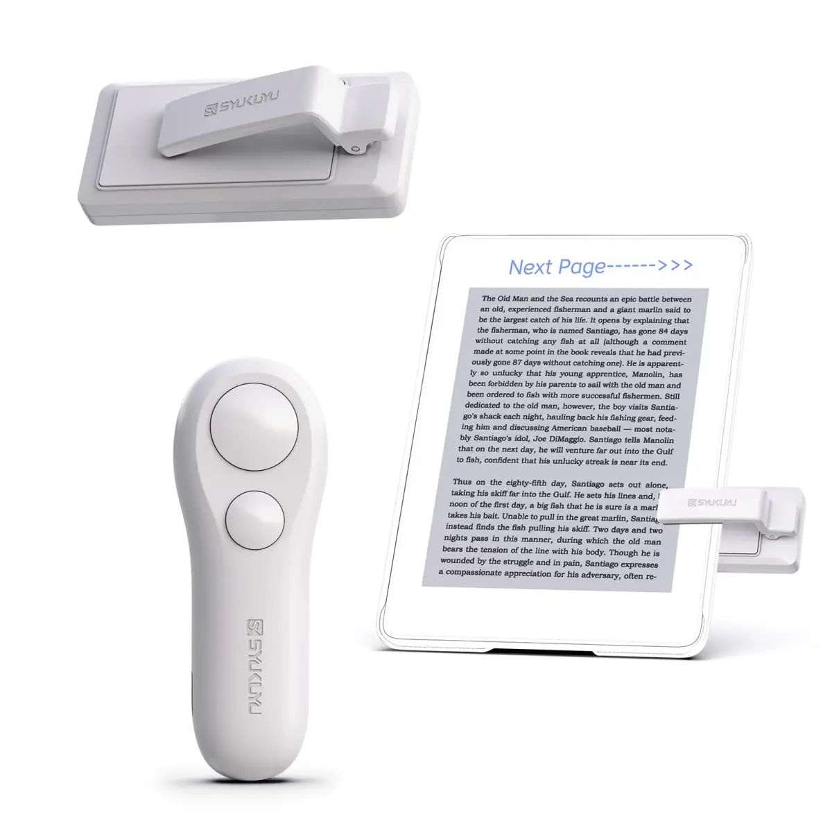 SK SYUKUYU RF Remote Control Page Turner for Kindle, iPad, Android Tablets, iPhone - White | Hands-Free Reading & Photo Capture - main product image