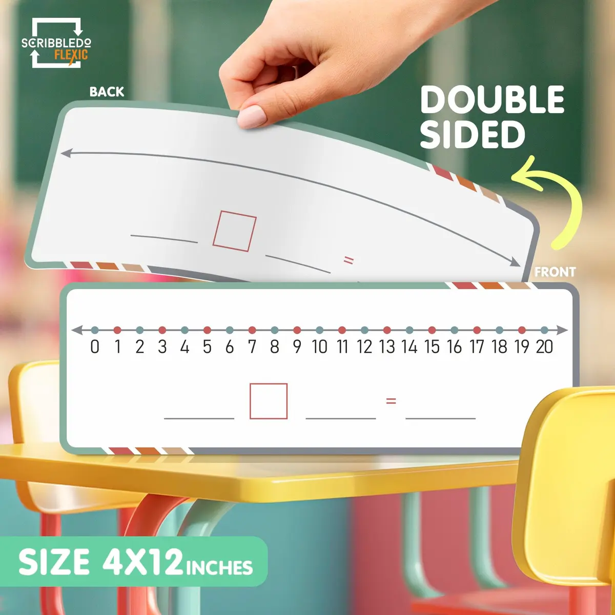 Scribbledo Dry Erase Number Line Sheets 4x12 Inch (10 Pack) | Hands-On Math Practice for Grades 2-3 - view 7