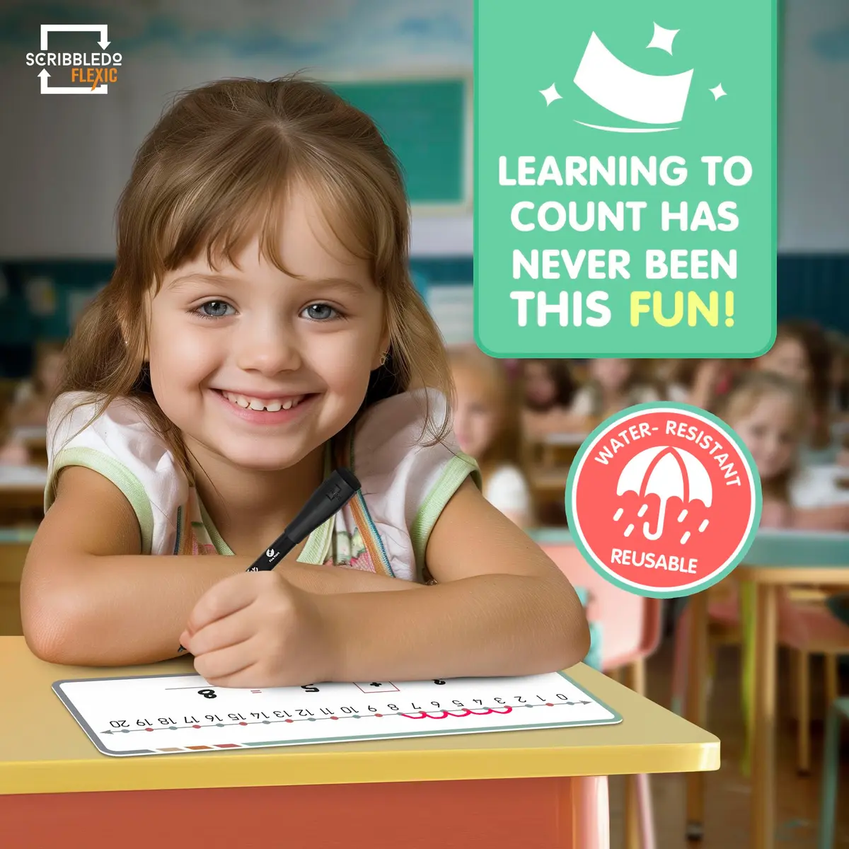 Scribbledo Dry Erase Number Line Sheets 4x12 Inch (10 Pack) | Hands-On Math Practice for Grades 2-3 - view 8