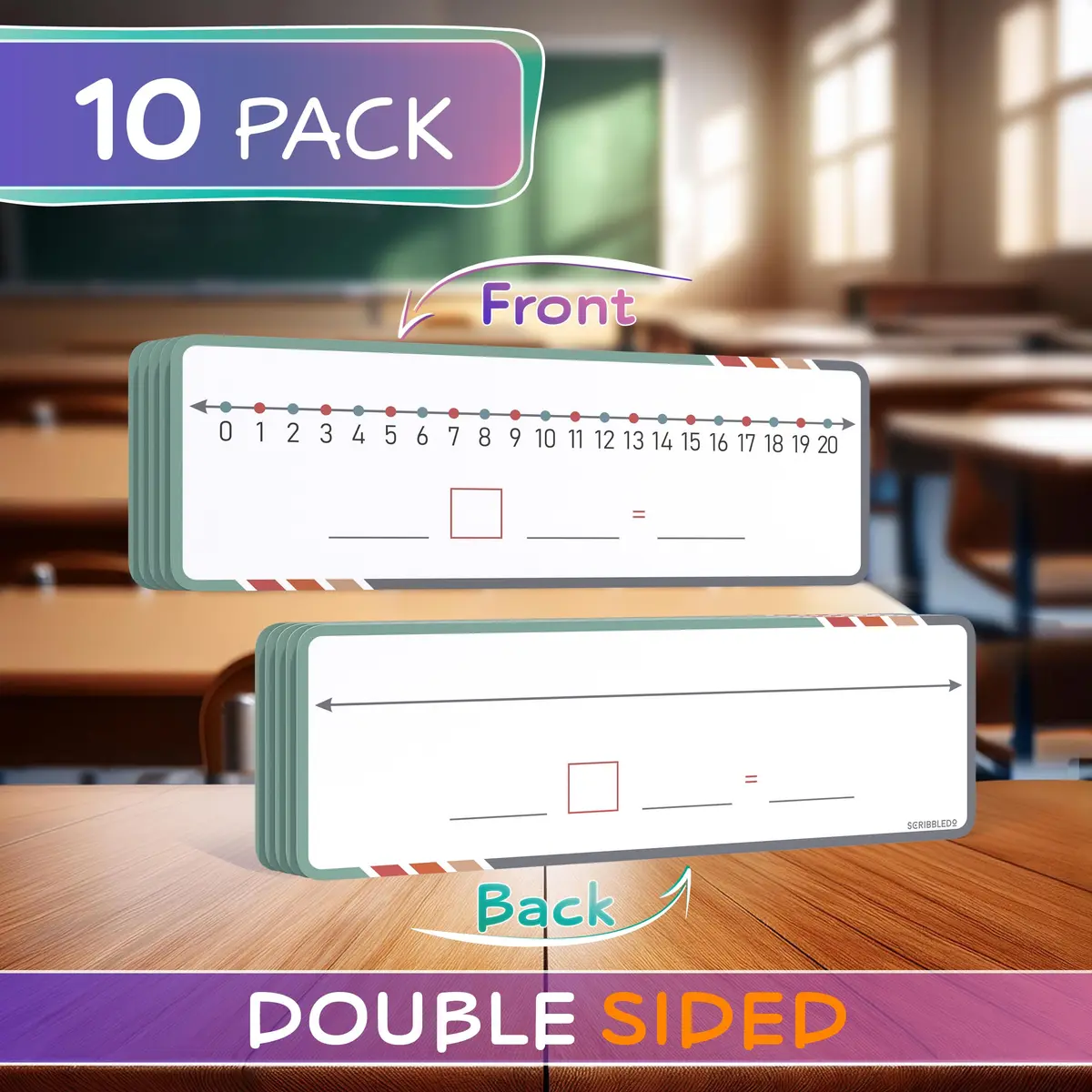 Scribbledo Dry Erase Number Line Sheets 4x12 Inch (10 Pack) | Hands-On Math Practice for Grades 2-3 - view 3