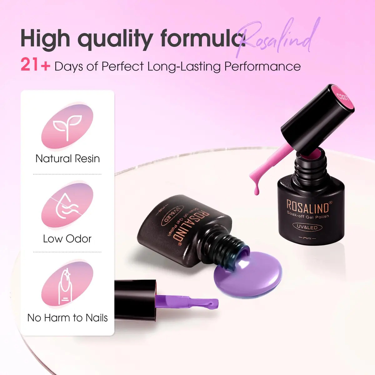 ROSALIND 30pcs Gel Nail Polish Set with Base and Gel Top Coat, 5.1 fl oz (156ml) | Professional Salon Quality for DIY Manicures - view 5
