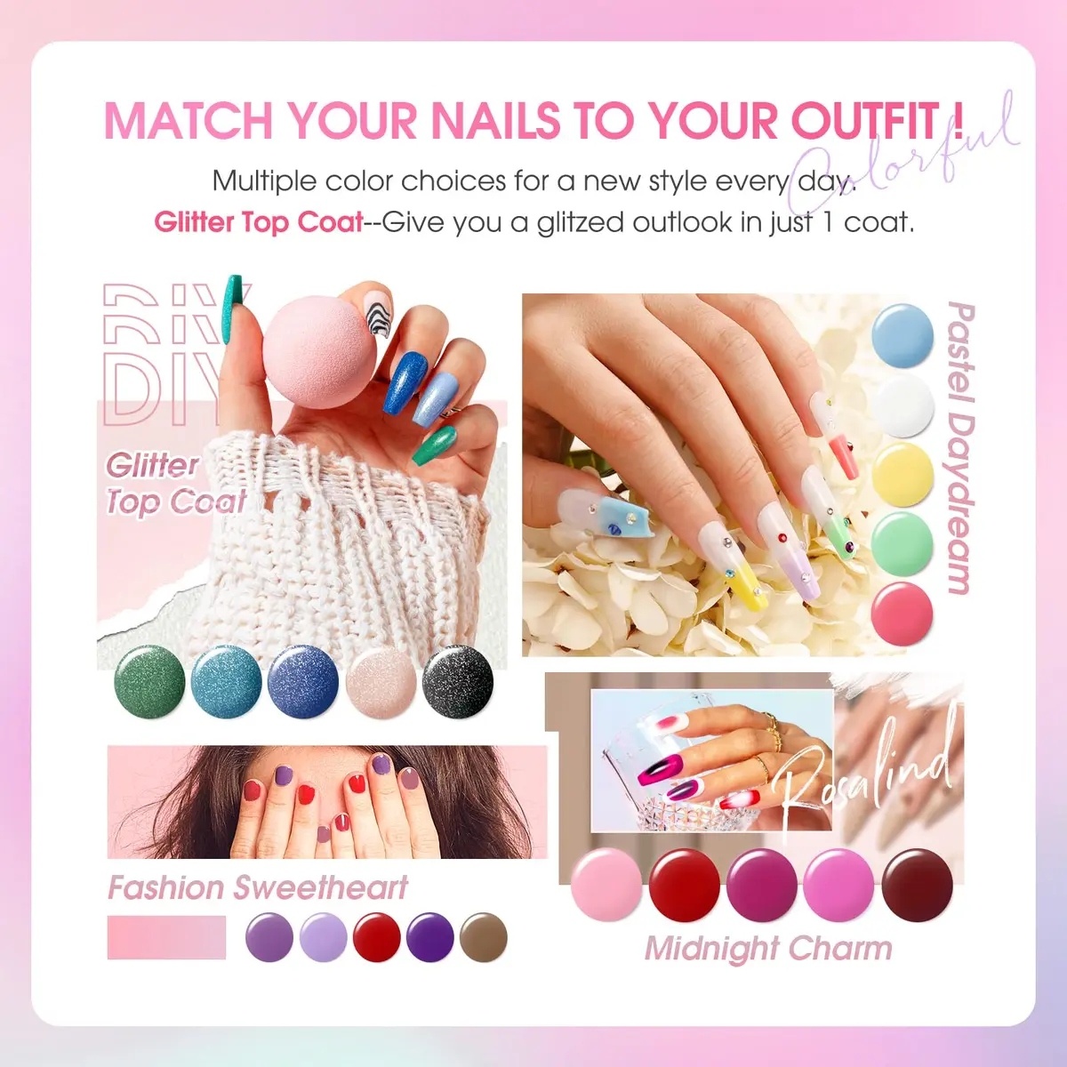 ROSALIND 30pcs Gel Nail Polish Set with Base and Gel Top Coat, 5.1 fl oz (156ml) | Professional Salon Quality for DIY Manicures - view 2