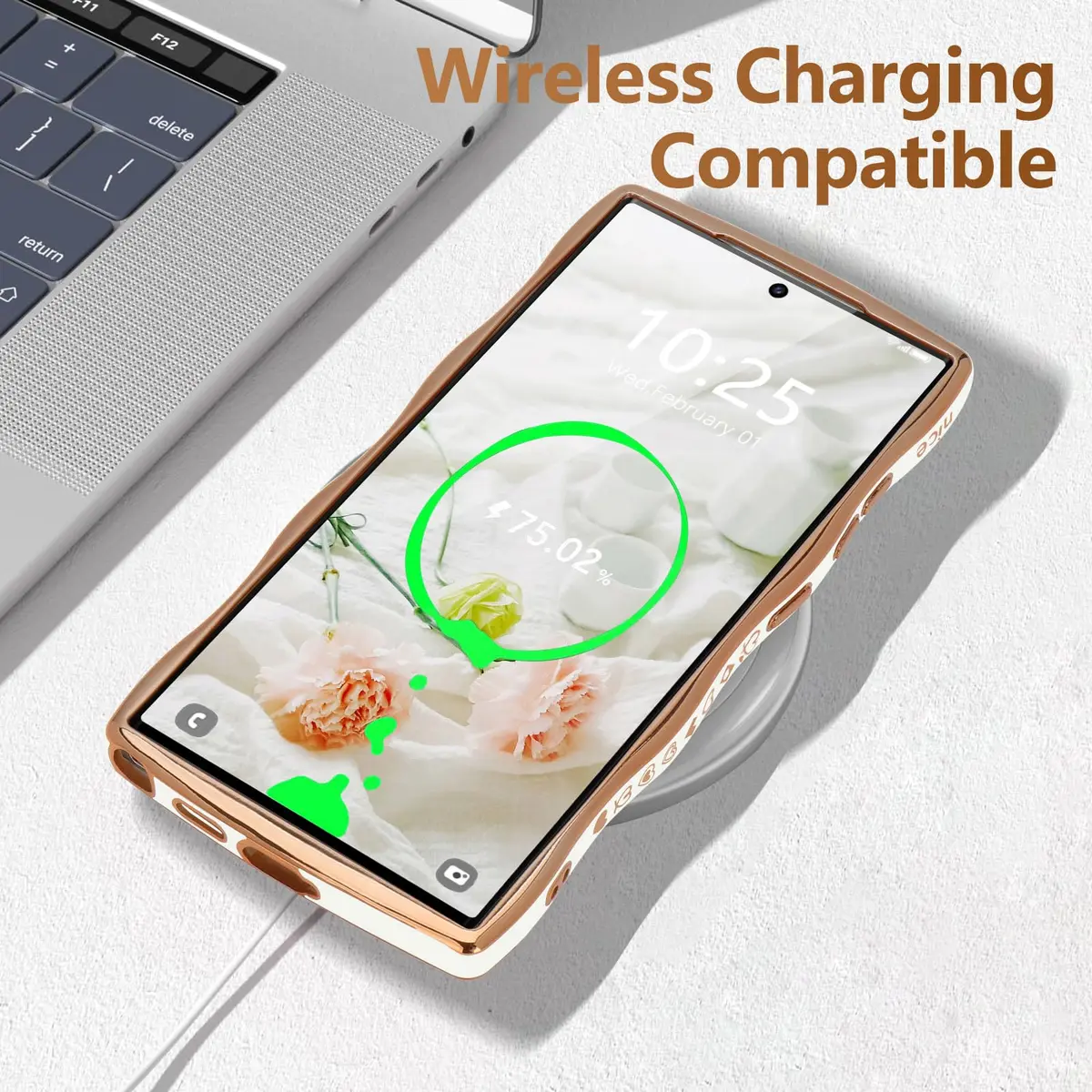 LCHULLE Samsung Galaxy S24 Ultra Case for Women Girls Cute Wave, White | Drop & Camera Protection - view 5