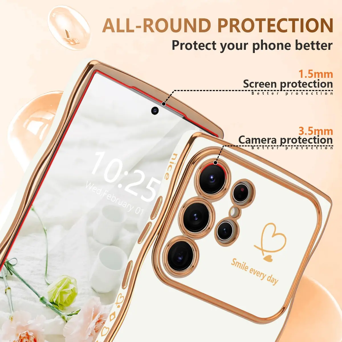 LCHULLE Samsung Galaxy S24 Ultra Case for Women Girls Cute Wave, White | Drop & Camera Protection - view 4