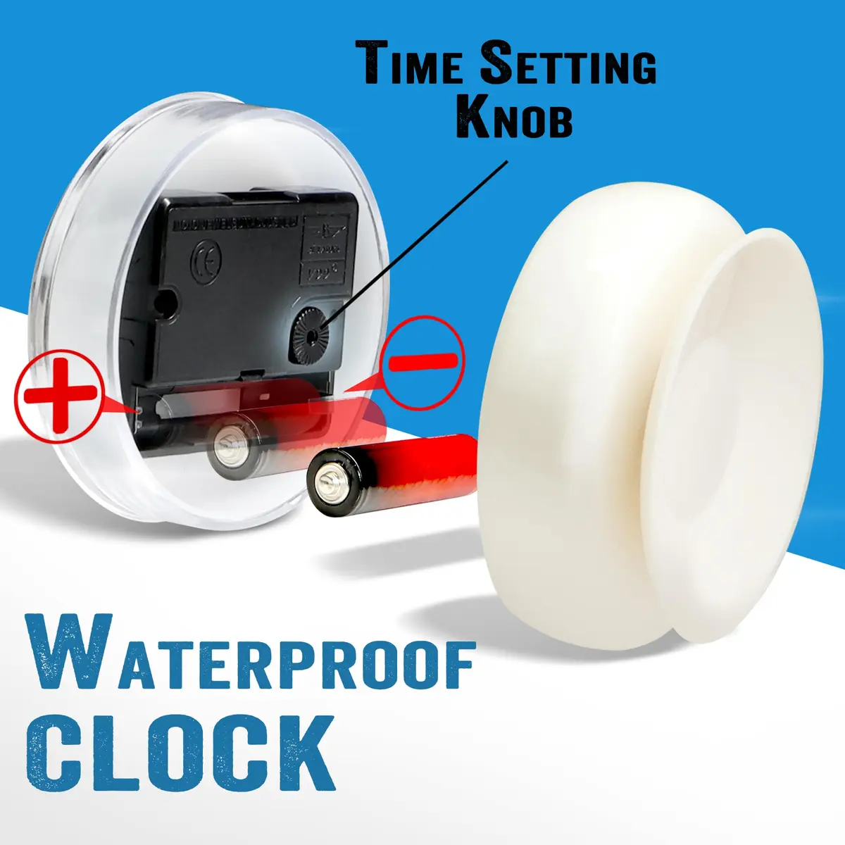 Betus Waterproof Bathroom Shower Clock with Large Suction Cup - Silent, Water Proof, Battery Operated Wall Clock for Toilet, Kitchen, Bedroom (White, 2-Pack) - view 3